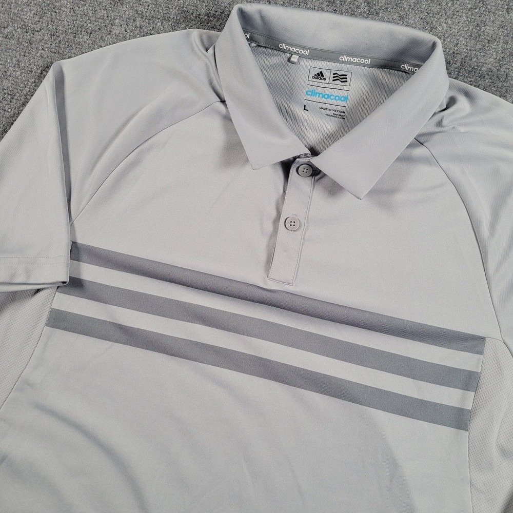 Adidas Polo Shirt Mens Large Gray Climacool Golf Striped Short Sleeve CX0867